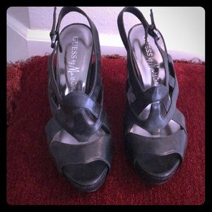 Black cutout open toe wedges